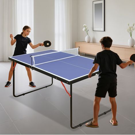 Table de ping-pong pliable 137,2 cm en MDF bleu, gain de place pour intérieur/extérieur FLORAGRACE (1/5)