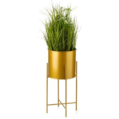 Soporte para macetas con tapa de 55 cm, color dorado