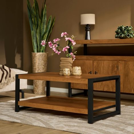 Table basse double plateau bois et métal MILORA (1/5)