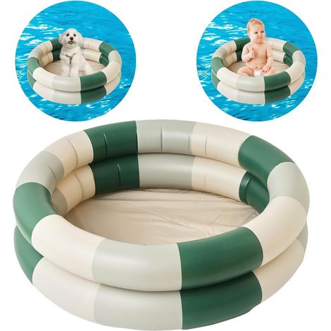 Aufblasbarer Swimmingpool für Kinder, 2 Ringe mit aufblasbarer Sicherheit, mit aufblasbarem Sicherheitsblasenboden, für drinnen, draußen, Mädchen, Jungen (Grün) (1/5)