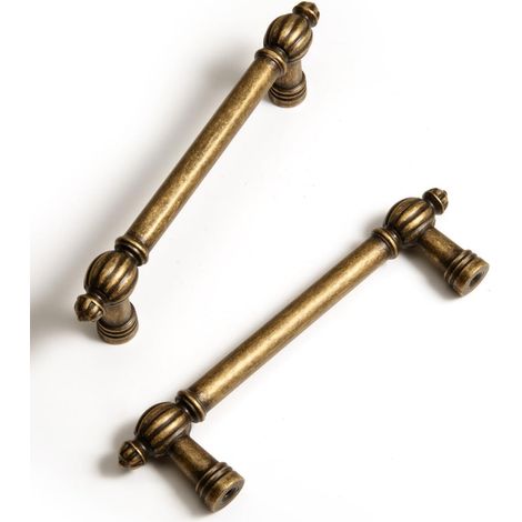 Poignées de placard en laiton antique en alliage de zinc - Espacement des trous : 96 mm - Poignées de tiroir classiques vintage - Pour armoires de cuisine, armoires de salle de bain et (1/5)