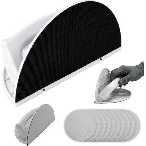 Ponceuse d'angle pour cloisons sèches, outil de ponçage semi-circulaire avec 10 papiers abrasifs grain 180, ponceuse manuelle auto-adhésive multifonction pour coins et murs (1/5)