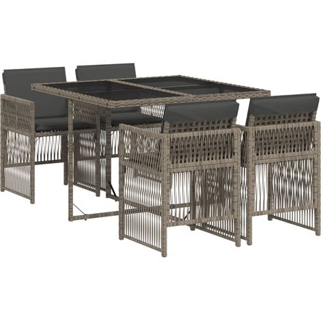 vidaXL Set da Pranzo da Giardino 5 pz con Cuscini in Polyrattan Grigio
