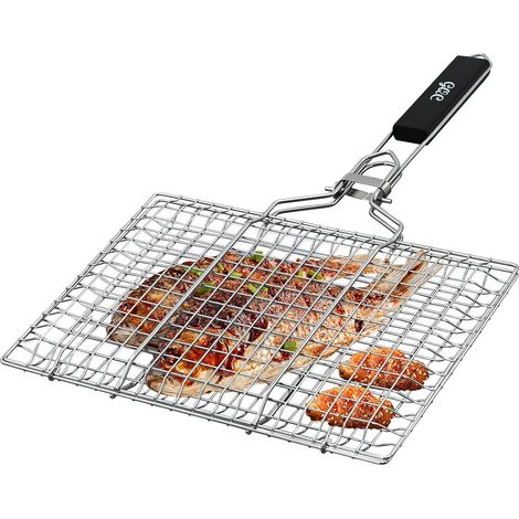 Panier de Barbecue en Acier Inoxydable Portable et Pliable Avec Poignée Amovible Pour Poissons, Steak (1/5)