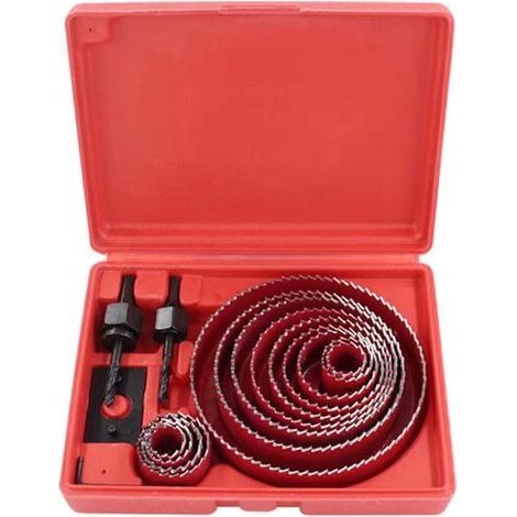13-teiliges Lochsägen-Set aus Bimetall-Kohlenstoffstahl, 19-127 mm, im Koffer für Holz, Gipskarton und Hartschaumplatten (Rot) (1/3)