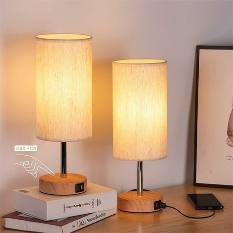 Lot de 2 Lampes de Chevet à Commande Tactile, 3 Températures de Couleur et Luminosité Continue, Ports de Charge USB, Lampes de Chevet pour Salon Chambre