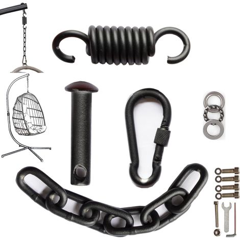 Kit de suspension pour balancelle de patio avec ressort et mousqueton, matériel de suspension pour chaise hamac – Capacité de charge de 250 kg, accessoires de montage pour chaise simple double avec (1/5)
