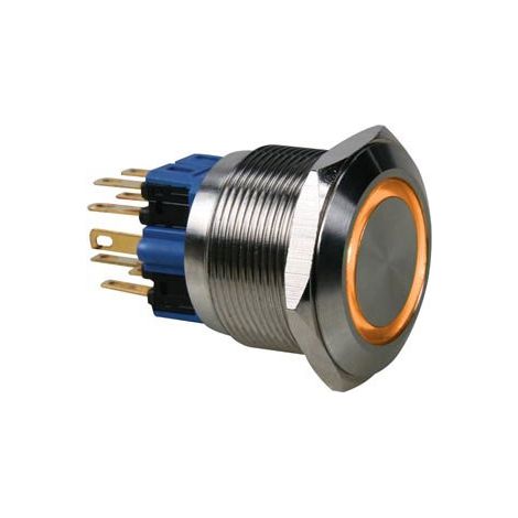 Bouton-poussoir - plat - acier inoxydable - dpst 1no 1nf - anneau orange (1/3)