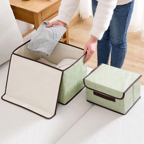 Storage Boxes with Lids 2 Pcs Fabric Storage Box with Lid,Looks Great, Easy Assembly(Rice white) (1/4)