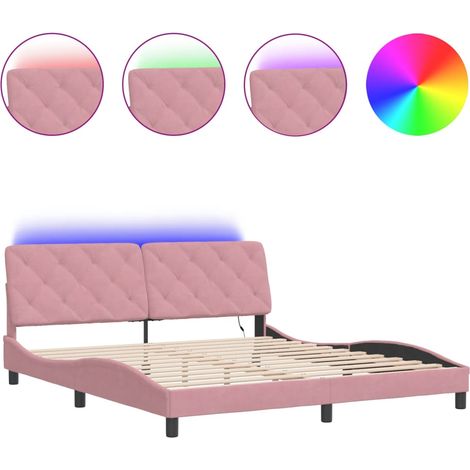 Lit double - lit simple - Cadre de lit avec LED rose 180x200 cm velours fr5281 - Maison La Vie (1/5)