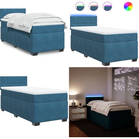 Boxspringbett mit Matratze Blau 100x200 cm Samt - Boxspringbett - Doppelbett - Samtbett - Blau - LED Beleuchtung - Home & Living (1/5)