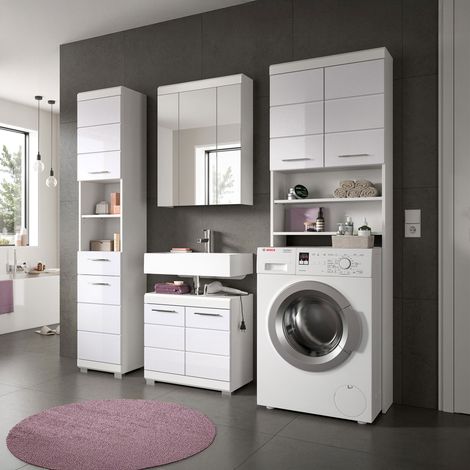 Meuble de machine à laver + 3 meubles blanc brillant - KAN (1/5)