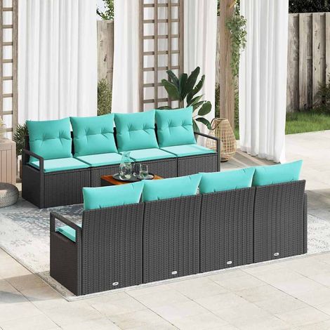 Salon de jardin modulable 9 pièces en polyrotin noir avec coussins, table et sièges - PANGIVO (1/5)