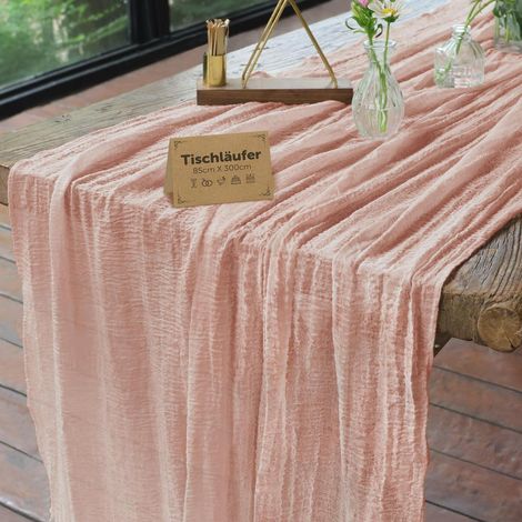 Musselin Tischläufer 85x300cm Staubrosa Boho Waschbar für Hochzeiten & Partys