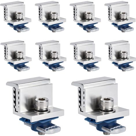 10pcs Fixations D'extrémité pour Panneaux Solaires, Supports Montage Réglables Alliage D'aluminium Vis et Joints de 30 à 50mm D'épaisseur Compatibles Toits Plats en Tôle et Camping-Cars (1/5)