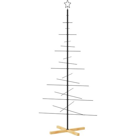 Arbre de Noël Sapin de Noël en métal avec base en bois noir 180 cm (1/5)