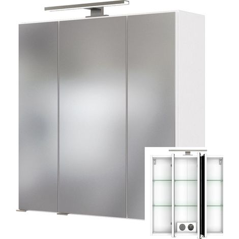 Badezimmer 3D-Spiegelschrank 60cm in weiß GHOM-03 mit 3 gedämpften Türen,  B/H/T ca. 60/64/20 cm (1/4)