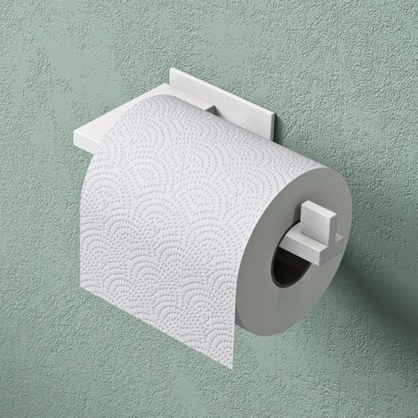 Mai & Mai Toilettenpapierhalter Klopapierhalter WC aus Edelstahl, Toilettenpapier Halterung Rollenhalter Matt weiß 185mm Lino-03
