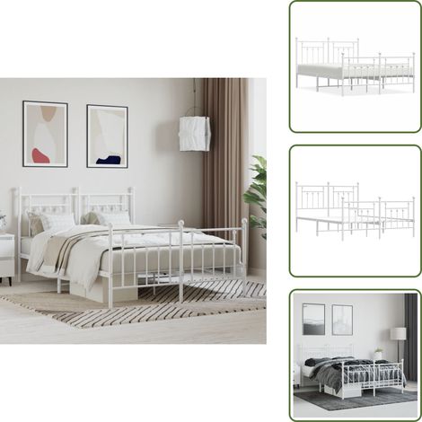 Cadre de lit métal sans matelas et pied de lit blanc 140x190 cm - Cadre De Lit - Lit Double - Lit Metal - Lit Blanc - Meuble Chambre (1/5)