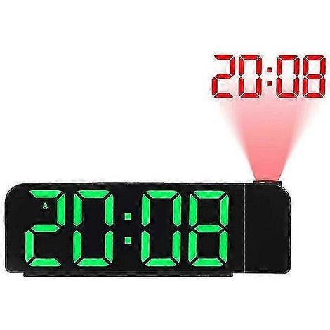 Réveil à projection rotatif à 180°, horloge numérique LED 12/24 heures, réveil à projection de plafond rechargeable par USB (1/5)