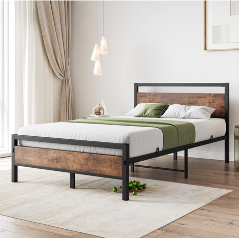 Etagenbett 120/200 cm en marrón antiguo con somier de láminas, estructura de metal y madera con espacio bajo cama (1/5)