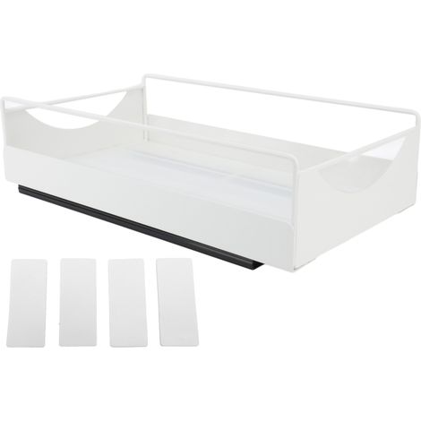 Carbon Steel Sliding Closet Organizer – Silent Open Close Storage Shelves – Bathroom Dressing Room Rack White Medium 227x401x85mm (1/5)