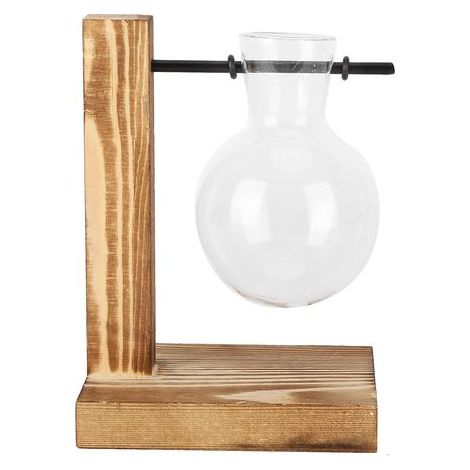 Vase de jardinière innovant avec support en bois Vase de culture hydroponique en verre transparent Décoration de bureau Type A (1/5)