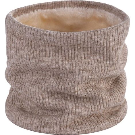 Cache-cou, écharpe chauffe-cou d'hiver, coupe-vent, élastique, doublure en maille douce et épaisse, 21 x 24 cm, beige (1/5)