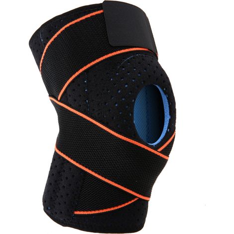 Genouillère réglable professionnelle, support rotulien sportif, enveloppe noire et orange (1/5)
