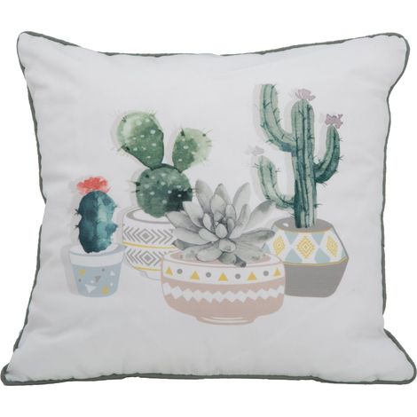 Cuscino Cactus 45x45 cm Poliestere Bianco e Verde