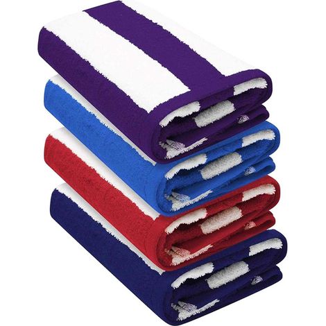 K Collection Cabana Randig Strandhandduk, lot de 4, taille unique, bleu marine/rouge