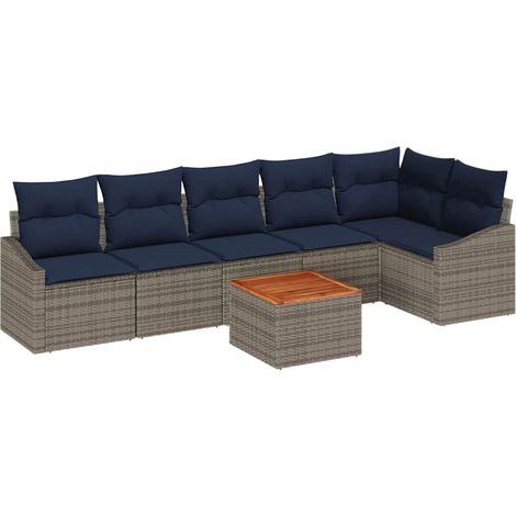 Maison Exclusive - Set Divano da Giardino 7 pcs Grigio e Blu Navy polyrattan