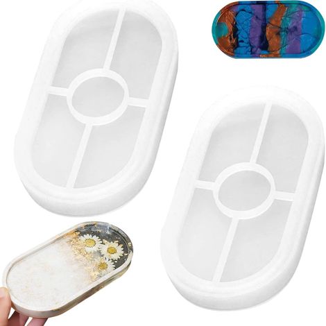 2 Pièces Moule Resine Epoxy Plateau,Moule à Assiette Ovale en Silicone,Moule à Plateau Ovale en Silicone Blanc,Moule en Silicone pour Resine Sous Verres,pour Cendriers,Assiettes,Tapis de Bol
