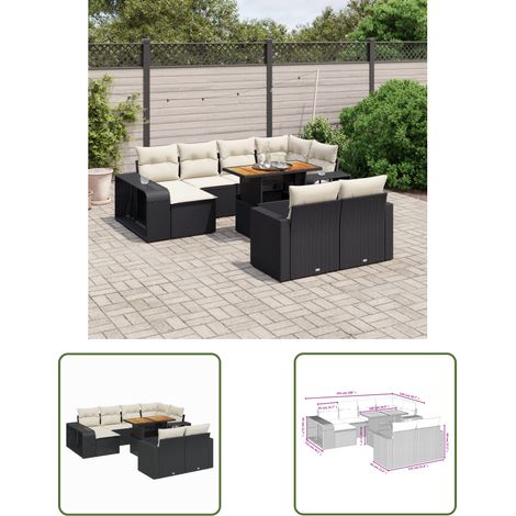 The Living Store 11-tlg. Garten-Sofagarnitur mit Kissen Schwarz Poly Rattan - Gartenmöbel Set - PE-Rattan Möbel - Outdoor Lounge - Gartenlounge - Terrassenmöbel (1/3)