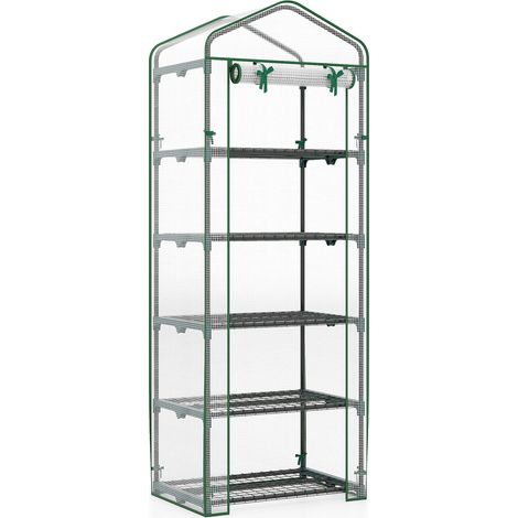 Mini serre de culture blanche portable avec 5 étagères en métal, housse PE zippée et porte enroulable pour balcon et terrasse (1/5)