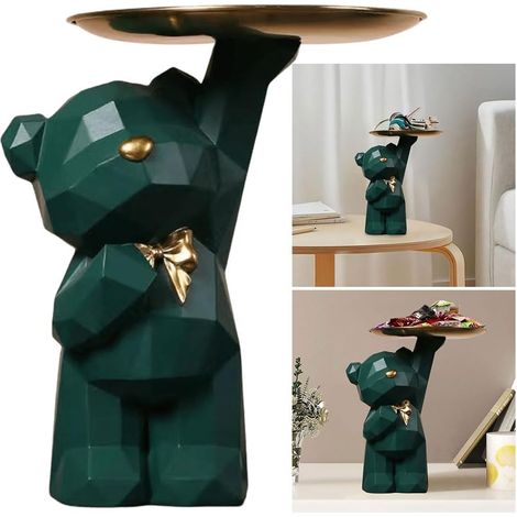 Plateau Clé Entrée Ours en Résine, Organisateur Porte Clé, Rangement Bijoux, Statue Décorative B-vert Foncé (1/5)