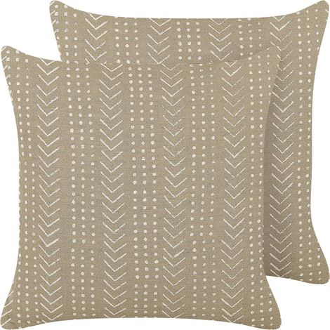 Conjunto de 2 cojines de algodón gris pardo blanco 45 x 45 cm geométrico Senecio
