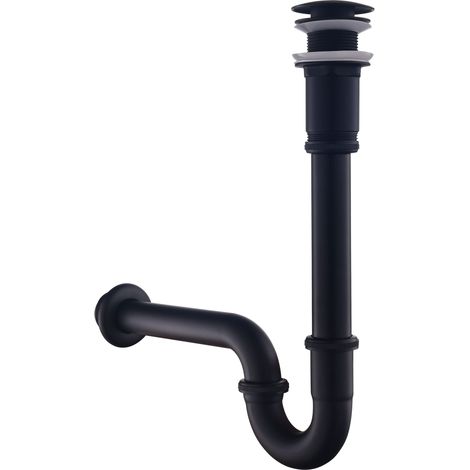 Siphon avec bonde sans trop-plein pour lavabo noir mat - Siphon tubulaire universel et bonde de salle de bain - Siphon en laiton - Siphon pop-up - Bonde de lavabo (1/5)