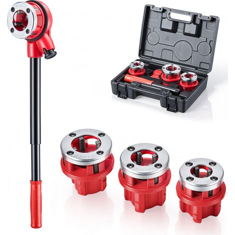 Mophorn Kit filettatrice manuale per tubi a cricchetto con 3 filiere, 1/2", 3/4", 1" BSPT, filettatrice manuale per tubi, impugnatura ergonomica, con valigetta per manutenzione idraulica (1/5)