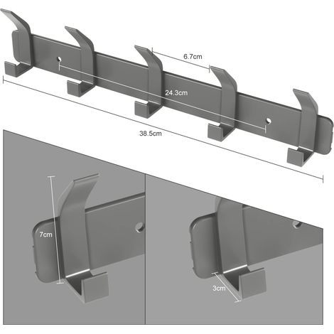 Wandgarderobe, Badezimmerhaken mit 5 Haken zum Aufhängen von Rucksack, Jacke, Hut, Garderobe für die Tür – Grau