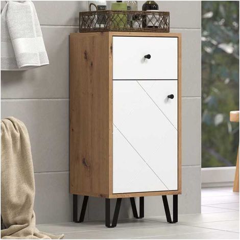 Touch armoire de salle de bain mat blanc, chene décor.