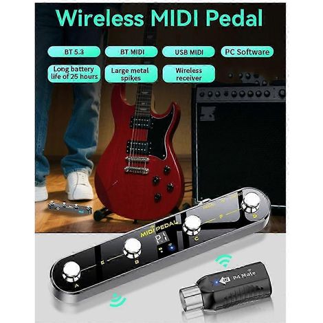 Adaptateur MIDI sans fil, émetteur-récepteur audio 2,4 GHz, latence ultra-faible, pédale de sourdine MIDI intégrée (1/4)