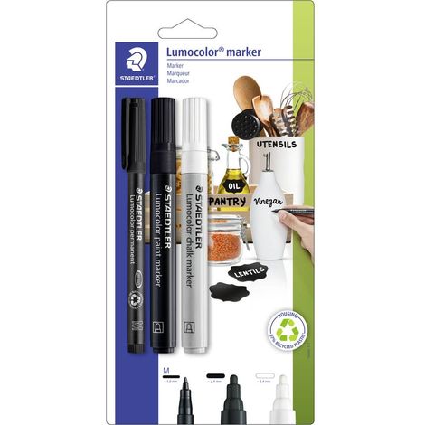 Staedtler Marcatore indelebile Lumocolor Nero, Bianco 3 pz.