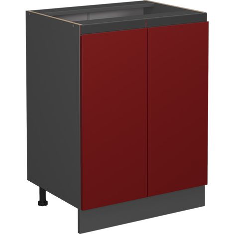 Mueble bajo de cocina R-Line, Rojo, 60 cm En forma de J, sin encimera, Vicco