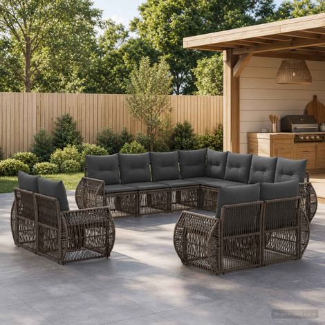 Set Divano da Giardino 11 pcs Grigio e Grigio Scuro polyrattan vidaXL (1/5)