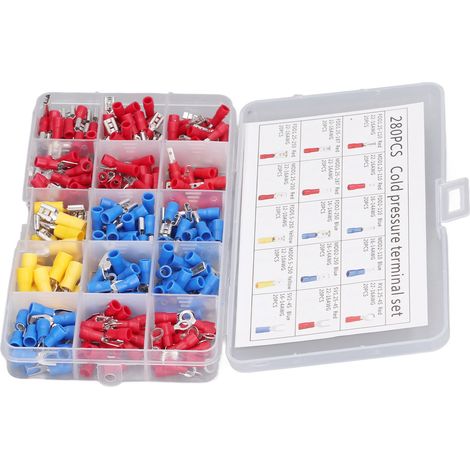 Kit de 280 cosses à sertir à froid, âme en laiton, gaine isolée, bonne conductivité, pour applications automobiles et navales. (1/5)