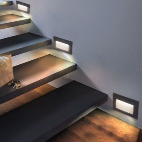 Silamp – Balise LED en saillie rectangle 3W 220V 65° grise IP65 – Éclairage d'appoint pour escaliers – Installation facile sans perçage