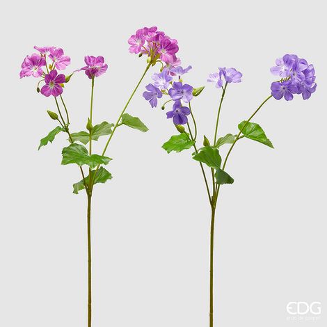 EDG Enzo De Gasperi Geranio Ramo con Foglie Ass. H 75 Cm Pianta Artificiale Violet Mix 1 Pz