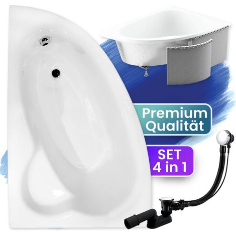 Badewanne Eckbadewanne 150x100 Links mit Styroporverkleidung, Ablauf & Füße GRATIS - Komplettset 4in1 Original Acryl Wanne Siphon - BADLAND NATALIA (1/5)