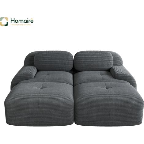 Canapé modulable en velours côtelé gris avec accoudoirs 208 x 178 x 75 cm HOMAIRE (1/4)